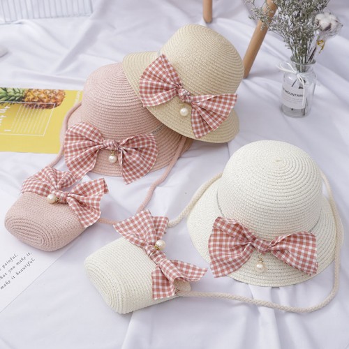Children Mint ivory pink beige sun protection sun hat for kids girls summer beach hat wave straw  sun hats baby cool hats and purse bag